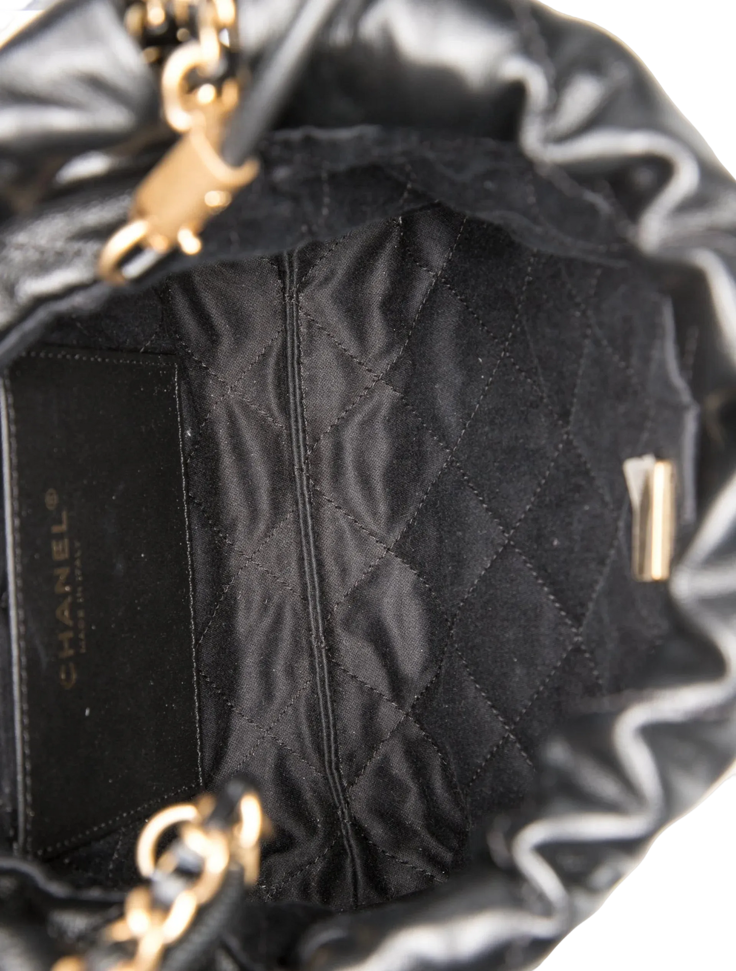 Chanel 22 Mini Bag — Black Shiny Calfskin / Aged Gold Hardware