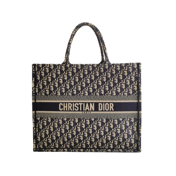 Dior Book Tote 42 — Blue Oblique Embroidered Canvas