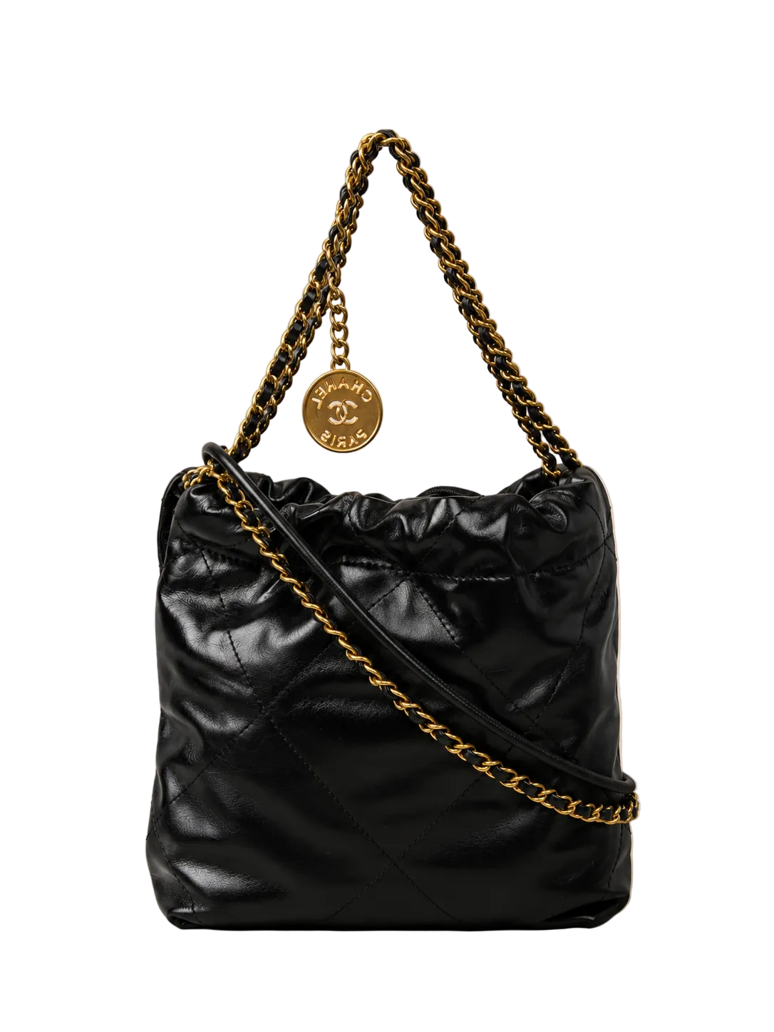 Chanel 22 Mini Bag — Black Shiny Calfskin / Aged Gold Hardware